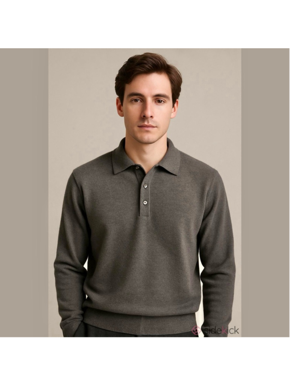 VTG Gianni Versace Taupe Brown Cashmere Wool Silk Blend Polo Sweater Size 54 / L